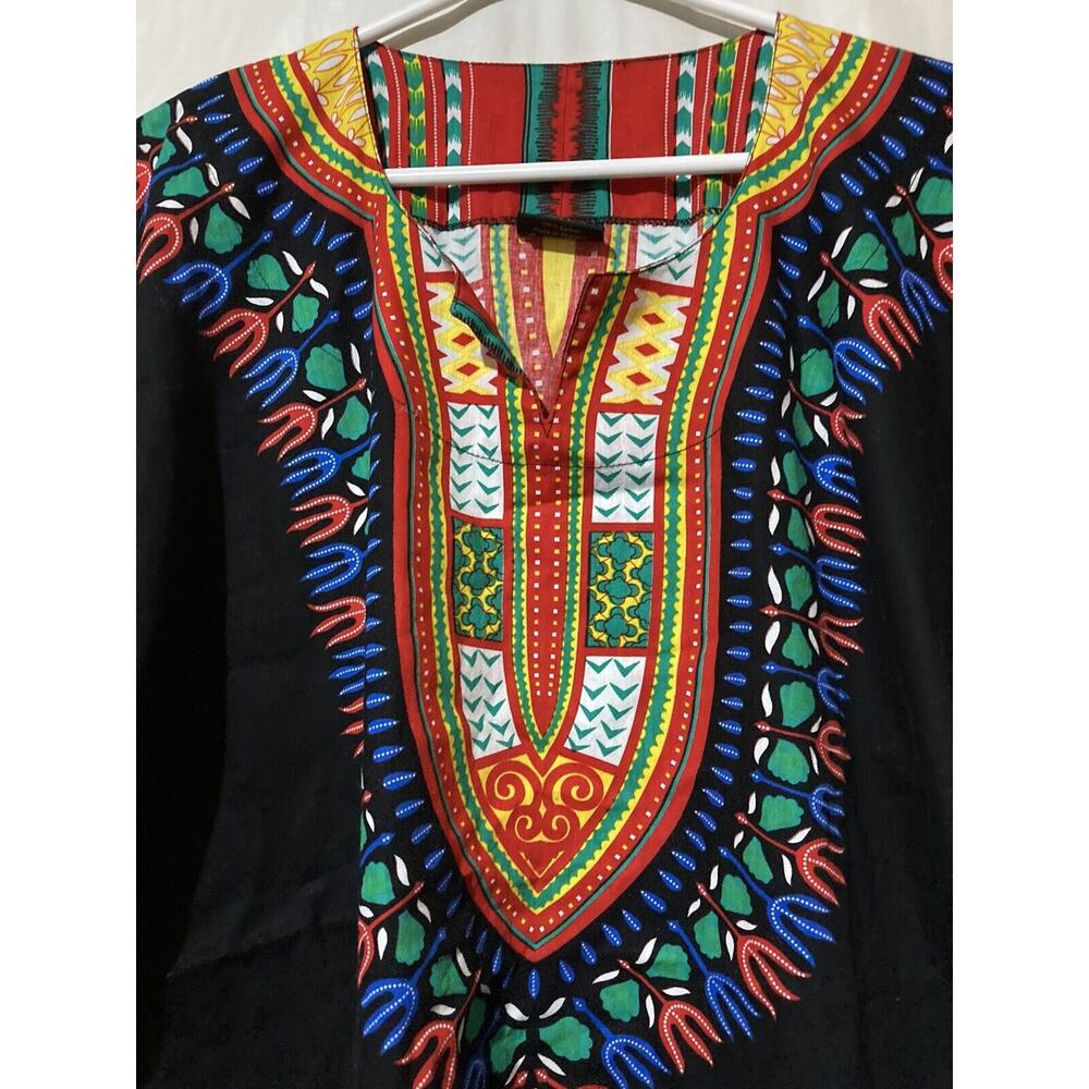 RaanPahMuang Brand Unisex Red Yellow Black Dashiki Cotton Shirt Large Tribal - Picture 3 of 6